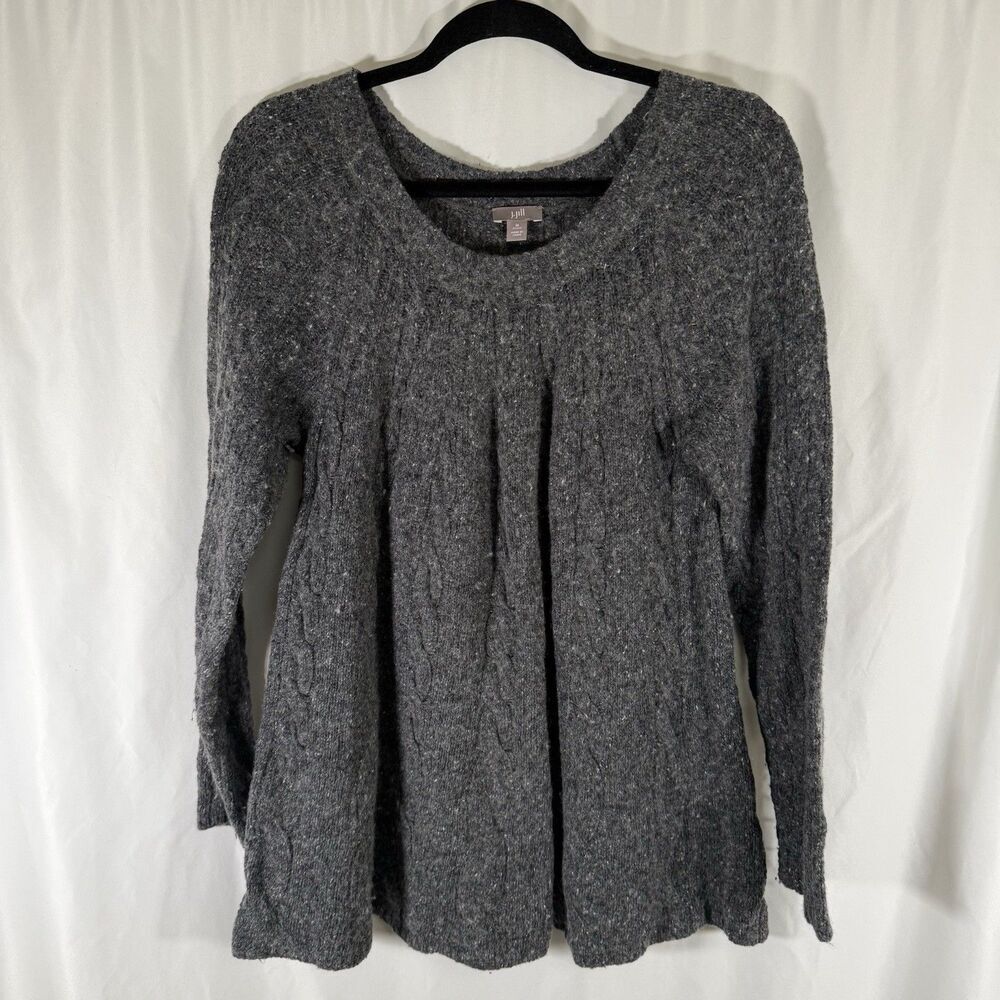 J Jill Wool Blend Sweater Women's Medium Grey Knit Long Sleeve Round Neck